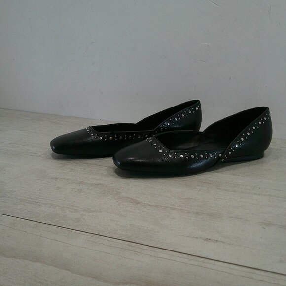 Naturalizer Black Leather D'Orsay Square Toe Studded Cody 3 Ballet Flats SZ 7.5 - Picture 10 of 12